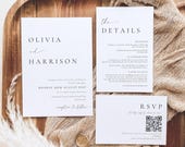 Modern Minimalist Wedding Invitation Suite Digital Download, Elegant Wedding Bundle, Details Card QR Code RSVP, Canva Template, MLAC