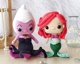 AMIGURUMI PATROONpakket Zeeprinses + Oceaanschurk haakpatroon | PDF-patroon downloaden in het Engels/Spaans/Portugees