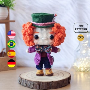 AMIGURUMI PATTERN Mad Hatter Crochet Pattern | Wonderland | PDF Pattern Download in English/Spanish/Portuguese/German