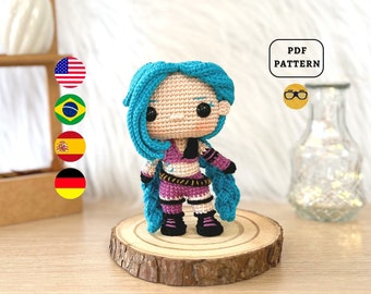 AMIGURUMI PATTERN Blue Haired Crazy Fighter Crochet Pattern | Games Crochet Pattern | PDF Pattern Download in En/Es/Pt/De