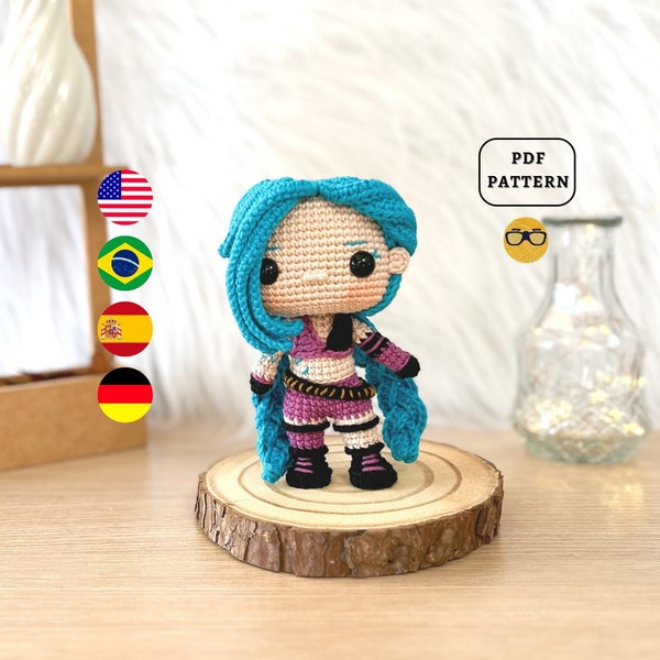 AMIGURUMI PATTERN Blue Haired Crazy Fighter Crochet Pattern | Games Crochet Pattern | PDF Pattern Download in En/Es/Pt/De