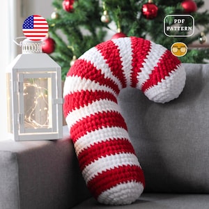 AMIGURUMI PATTERN Candy Cane Crochet Pillow Plush | Gift for Her | Cozy Christmas Crafts | Cute Winter Crochet Decor | PDF Pattern | Eng Pt