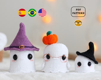 AMIGURUMI PATTERN Ghosts Crochet Pattern | Halloween Family Ghosts 3 patterns in 1 | PDF Pattern | Eng Es Pt