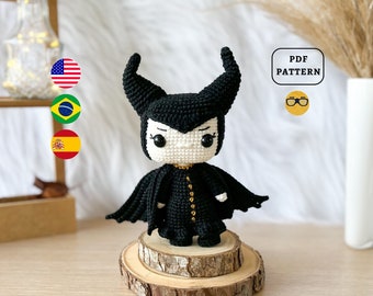 PATRÓN AMIGURUMI Patrón de Crochet Bruja Negra / Villanos / Descarga del Patrón PDF en Inglés/Español/Portugués