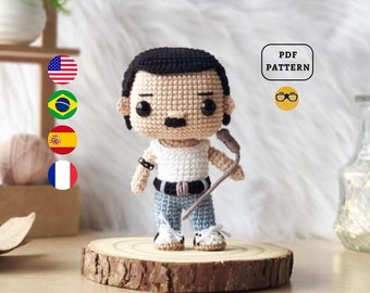 AMIGURUMI PATTERN Freddie Mercury Crochet Pattern | PDF Pattern Download in English/Spanish/Portuguese/French