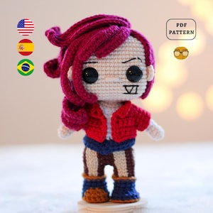 AMIGURUMI PATTERN Pink Haired Crazy Fighter Crochet Pattern | Games Crochet Pattern | PDF Pattern Download in Eng/Es/Pt