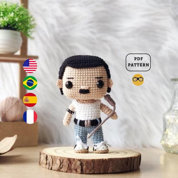 AMIGURUMI PATTERN Freddie Mercury Crochet Pattern | PDF Pattern Download in English/Spanish/Portuguese/French