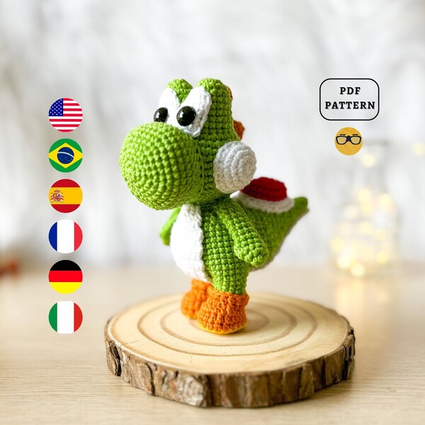 AMIGURUMI PATTERN Yoshi Crochet Pattern | Game Crochet Tutorials for Geeks | Super Mario | En De Fr It Es Pt |