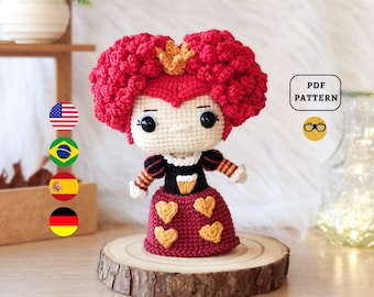 AMIGURUMI PATTERN Red Queen Crochet Pattern | Lewis Carroll Alice in Wonderland | Villain | PDF Pattern Download | Eng Es De Pt