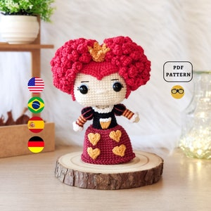 AMIGURUMI PATTERN Red Queen Crochet Pattern | Lewis Carroll Alice in Wonderland | Villain | PDF Pattern Download | En Es De Pt