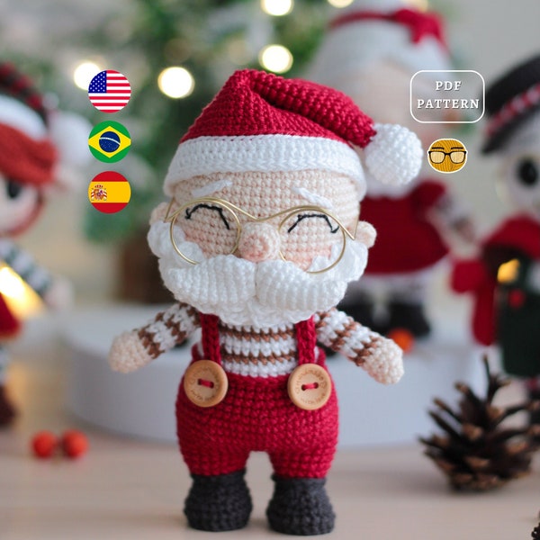 AMIGURUMI PATTERN Modèle de crochet du Père Noël pour poupée + ornement d’arbre | MODÈLE de crochet de Noël | Anglais Espagnol Portugais |