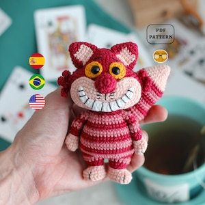 AMIGURUMI PATTERN Grinsekatze Häkelanleitung | Louis Carroll Alice im Wunderland | PDF Nähanleitung | Eng Es Pt Fr De
