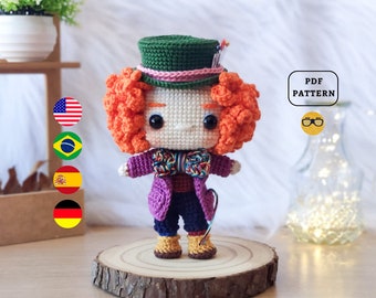 AMIGURUMI PATTERN Mad Hatter Crochet Pattern | Lewis Carroll Alice in Wonderland | Villain | PDF Pattern Download | En Es De Pt