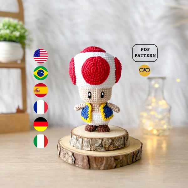 AMIGURUMI PATTERN Toad Crochet Pattern | Game Crochet Tutorials for Geeks | Super Mario | En De Fr It Es Pt |