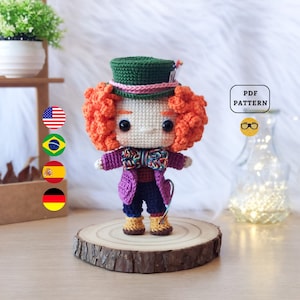 AMIGURUMI PATTERN Mad Hatter Crochet Pattern | Lewis Carroll Alice in Wonderland | Villain | PDF Pattern Download | Eng Es De Pt