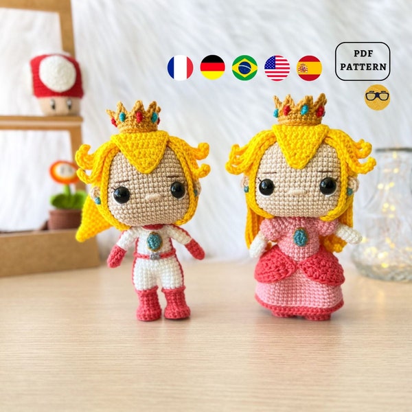 MODELLO AMIGURUMI Schemi Principessa Peach all'uncinetto / Personaggi di Super Mario / En De Fr Es Pt /