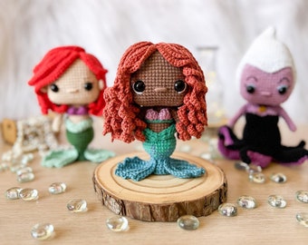 AMIGURUMIPATROON Set haakpatroon zeeprinsessen + oceaanschurk | PDF-patroon downloaden in het Engels/Spaans/Portugees