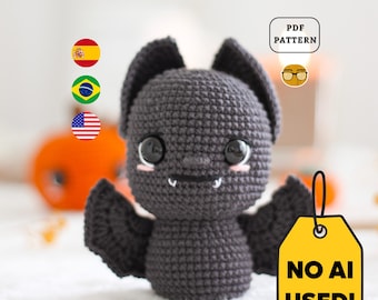 PATRÓN Murciélago Crochet, Peluche Amigurumi Halloween / PDF / Eng Pt Es