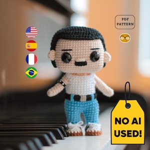 Freddie Mercury virkad docka Amigurumi-mönster, 80-talsrocksångareleksak | PDF | Eng Pt Es Fr