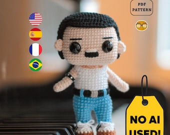 Freddie Mercury Crochet Doll Amigurumi Pattern, 80s Rock Singer Toy | PDF | Eng Pt Es Fr