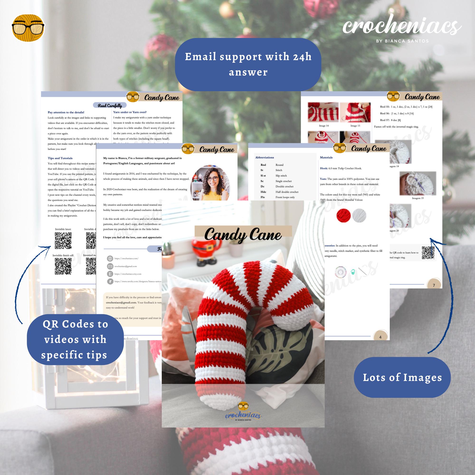 AMIGURUMI PATTERN Candy Cane Crochet Pillow Plush | Gift for Her | Cozy ...