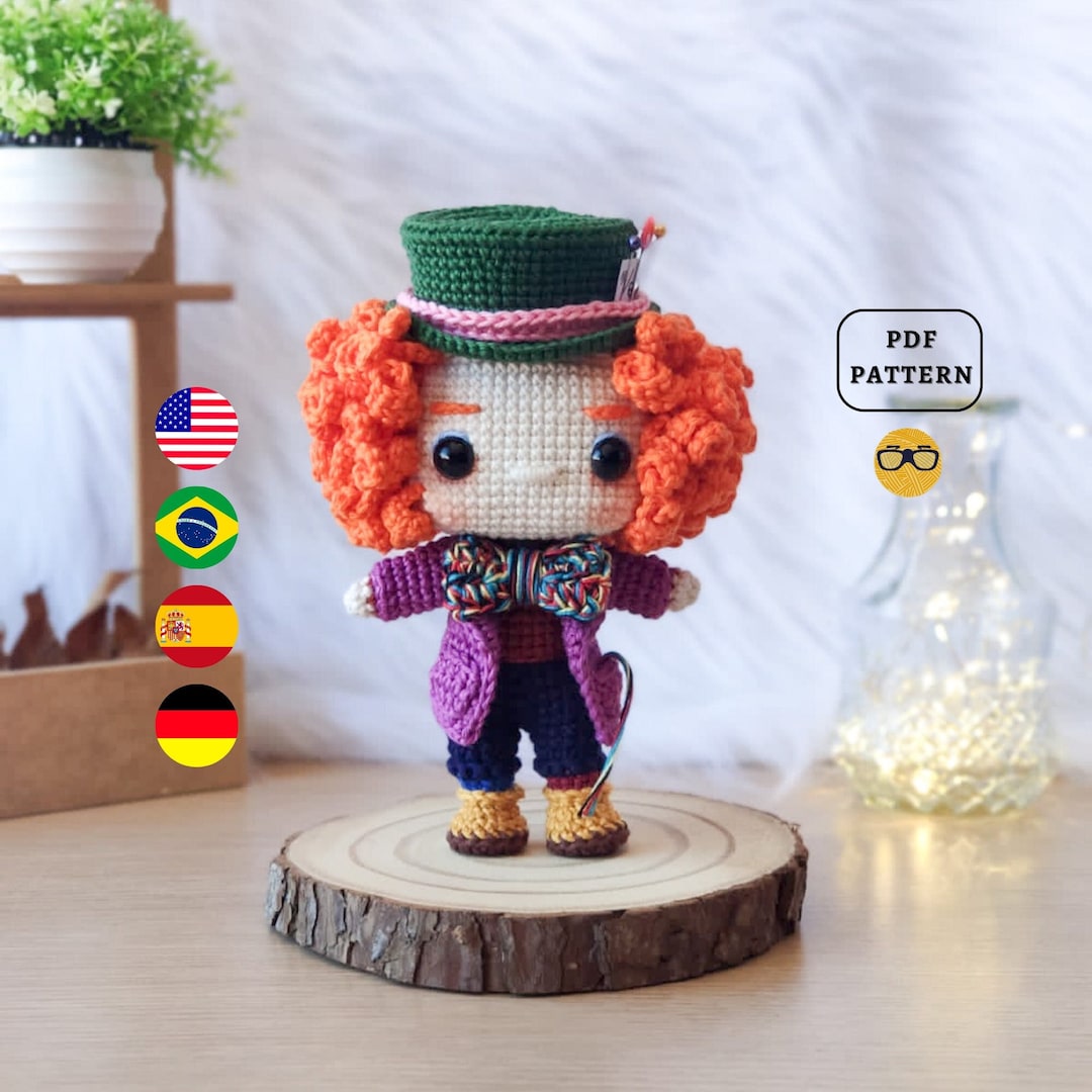 MODELLO AMIGURUMI Schema Cappellaio Matto all'uncinetto Lewis Carroll  Alice nel Paese delle Meraviglie Cattivo Scarica modello PDF Eng Es  De