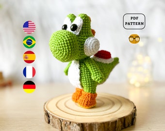 SCHEMA AMIGURUMI Schema all'uncinetto Yoshi / Tutorial di uncinetto per videogiochi per geek / Super Mario / Eng De Fr Es Pt /
