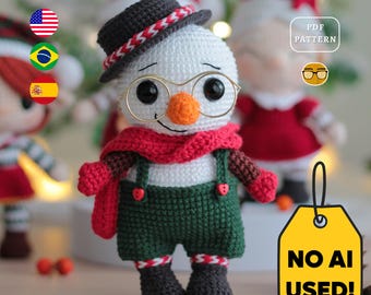 Snowman Crochet PATTERN, Christmas Doll + Tree Ornament | PDF | Eng Es Pt