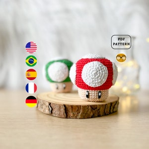 AMIGURUMI PATTERN Pilz Häkelanleitung | Spiel Häkelanleitung für Geeks | Super Mario | Eng De Fr Es Pt |