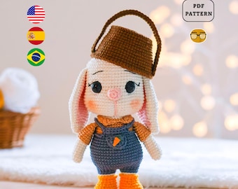 AMIGURUMI PATTERN Benji the Farmer Bunny | Crochet Pattern | PDF Pattern | Eng Es Pt
