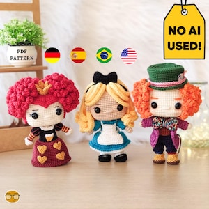 Alice in Wonderland Crochet PATTERN Pack, 4 Amigurumi Dolls | PDF | Eng Es Pt De