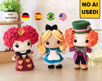 Alice in Wonderland Crochet PATTERN Pack, 4 Amigurumi Dolls | PDF | Eng Es Pt De