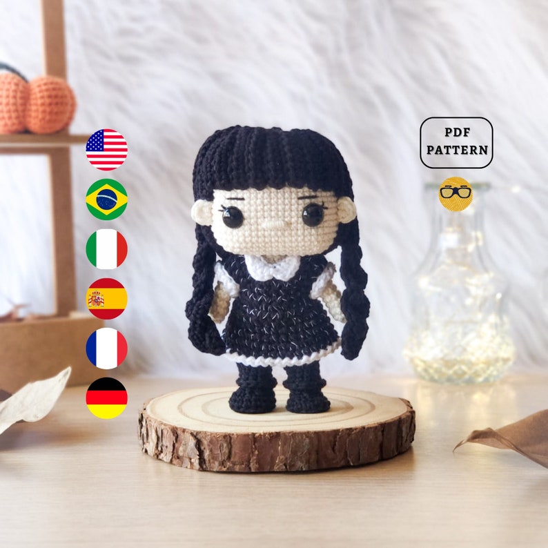 The Quest for the Perfect Wednesday Addams Doll Pattern 16 Wednesday Addams amigurumi doll of Crocheniacs