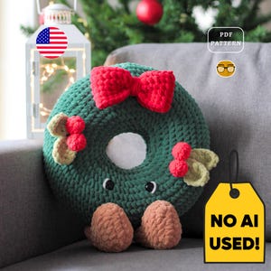 Patrón de ganchillo para cojín con corona navideña, cojín de peluche navideño / PDF / Inglés