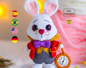 AMIGURUMI PATTERN White Rabbit Crochet Pattern | Lewis Carroll Alice in Wonderland | PDF Pattern | Eng Es Pt De Fr