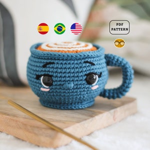 MOTIF AMIGURUMI Modèle au crochet Tasse à cappuccino | Tasse à café au crochet | Patron PDF | Eng Es Pt