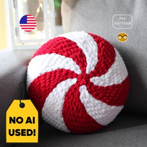 Peppermint Pillow Crochet PATTERN, Christmas Candy Cushion | PDF | Eng
