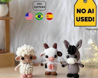Farm Animals Crochet PATTERN Set, Cow Sheep & Pig Amigurumi | PDF | Eng Pt Es