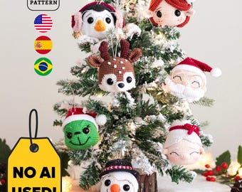Christmas Ornaments Crochet PATTERN Set, Santa & Friends Tree Decor | PDF | Eng Pt Es