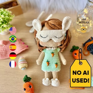 Easter Girl Doll Crochet PATTERN, Spring Amigurumi with Bunny Ears | PDF | Eng De Fr Pt Es