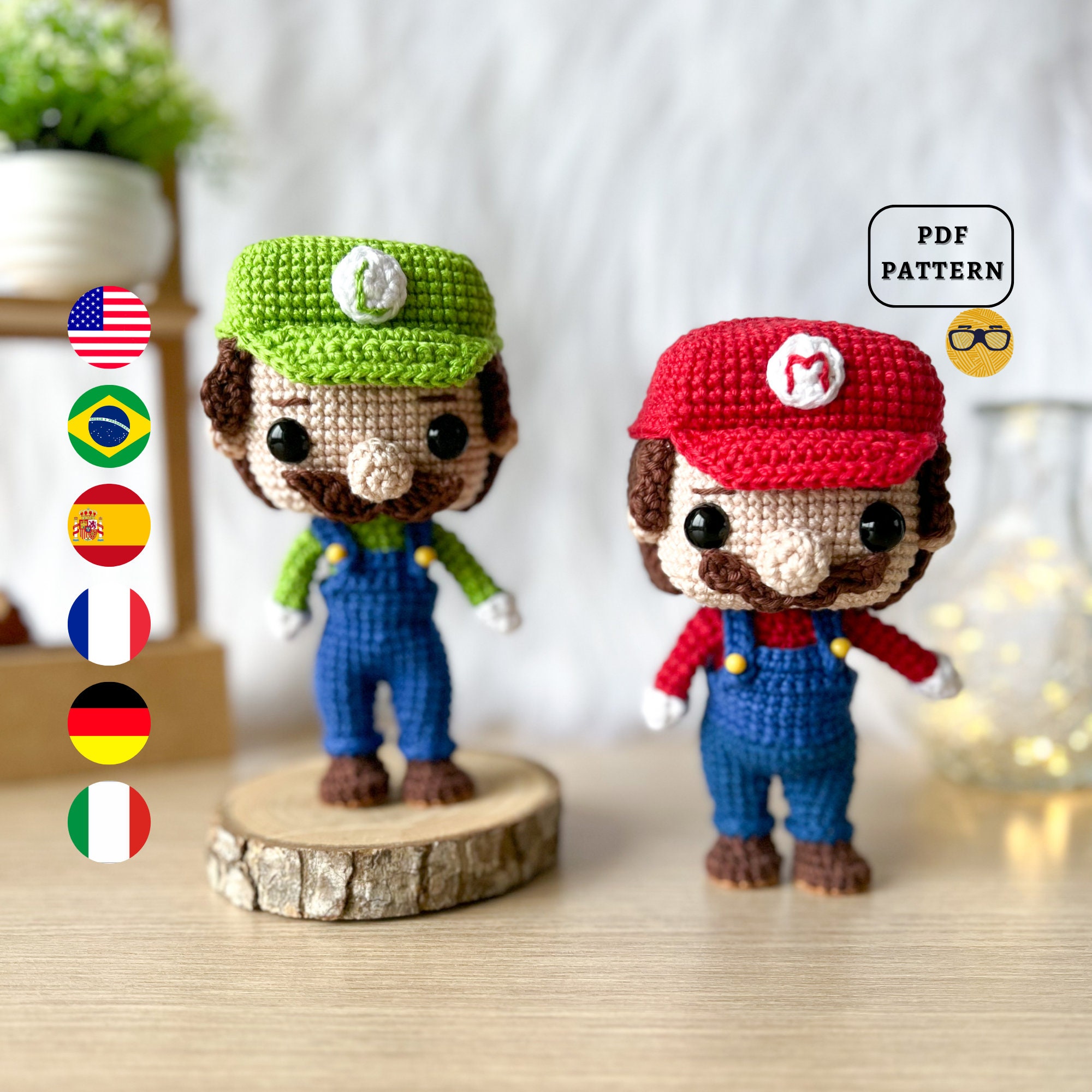 Luigi Crochet Pattern PDF Plush Amigurumi Tutoriel US Terms Super Mario /  FR Patron Au Crochet Peluche Luigi Fichier Pdf à Imprimer 