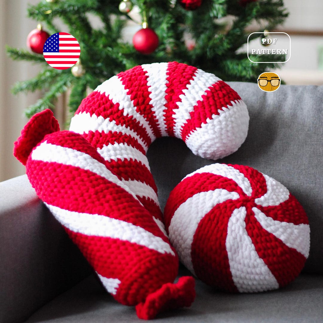 AMIGURUMI PATTERN Christmas Candy Cane and Peppermints Crochet Pillow Plush  Patterns Easy Crochet Christmas Pattern PDF Pattern Eng