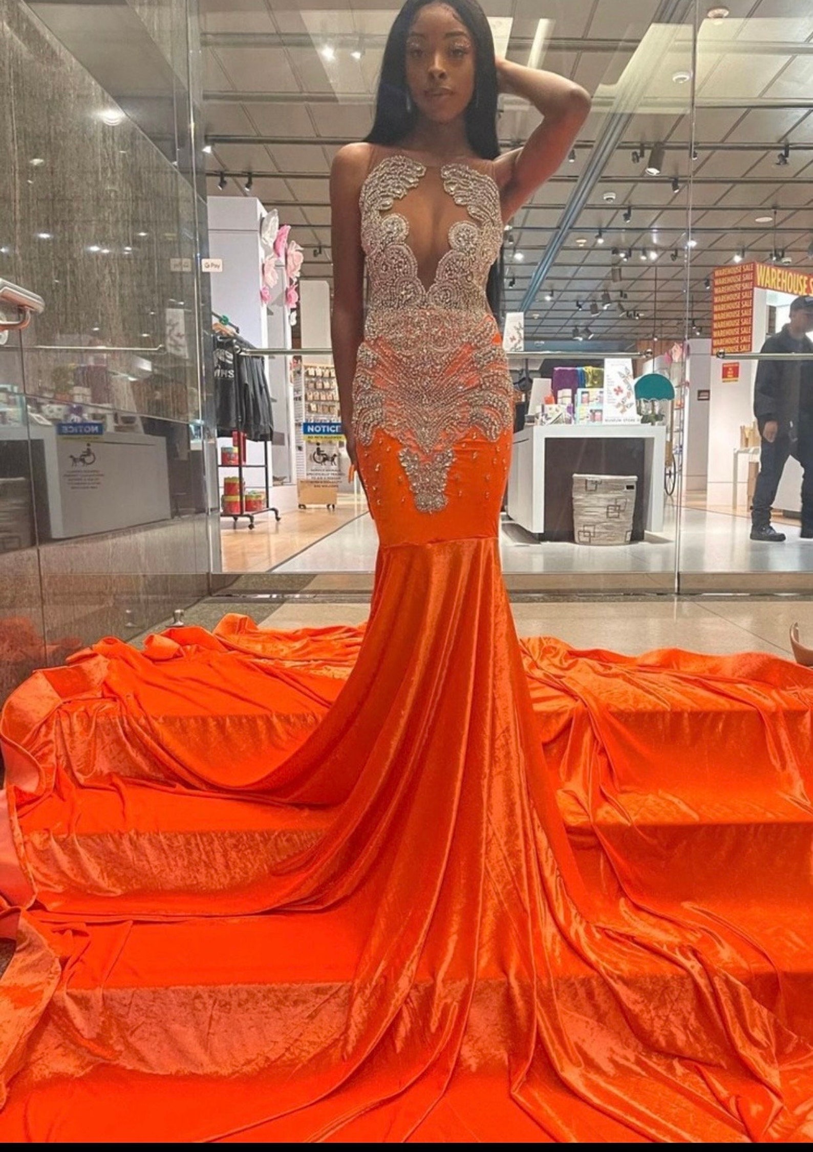 Elegant Mermaid Orange Sequins Long Prom Dress Formal Evening Dresses main image 1