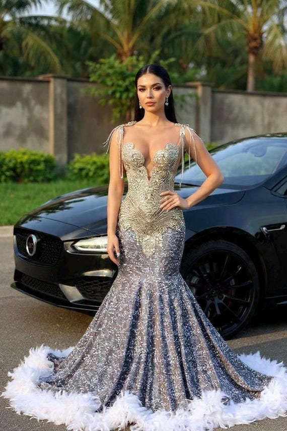 Sequin Dress Shiny Shimmering Dress Sliver Sequins Prom Dress With Feathers, Mermaid Dress Party Dress Deep Sequin Dress Shiny Shimmering Dress Sliver Sequins Prom Dress With Feathers, Mermaid Dress Party Dress Deep