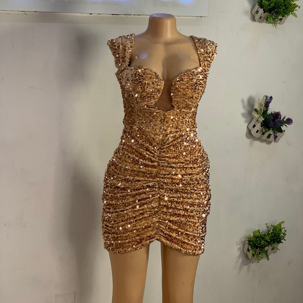 Sequins party dress , short homecoming dress, gold Prom dress, Birthday short dress