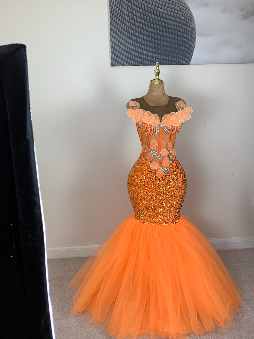 Elegant Mermaid Orange Sequins Long Prom Dress Formal Evening Dresses Y1307 main image 1