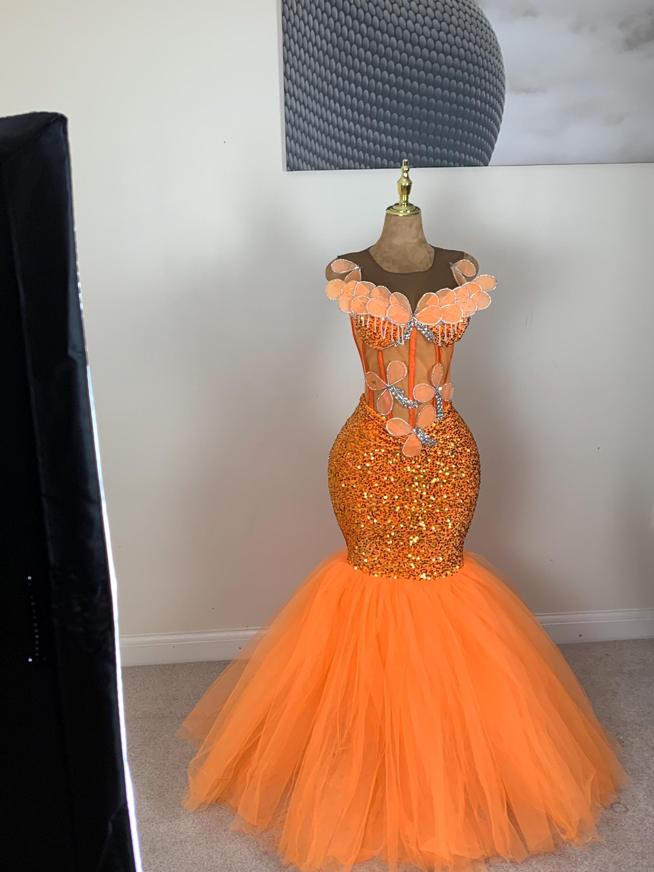 Bright Orange Mermaid Long Prom Dress
