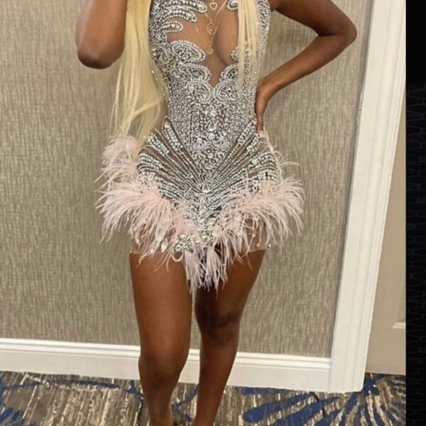 Paneled Rhinestone Bow Short Dress