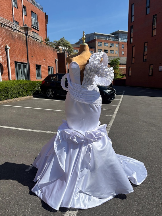 White Satin 3D Design Wedding Dress, Prom Dress, Women Clothing, Long Fit  and Flare Dress, - Etsy
