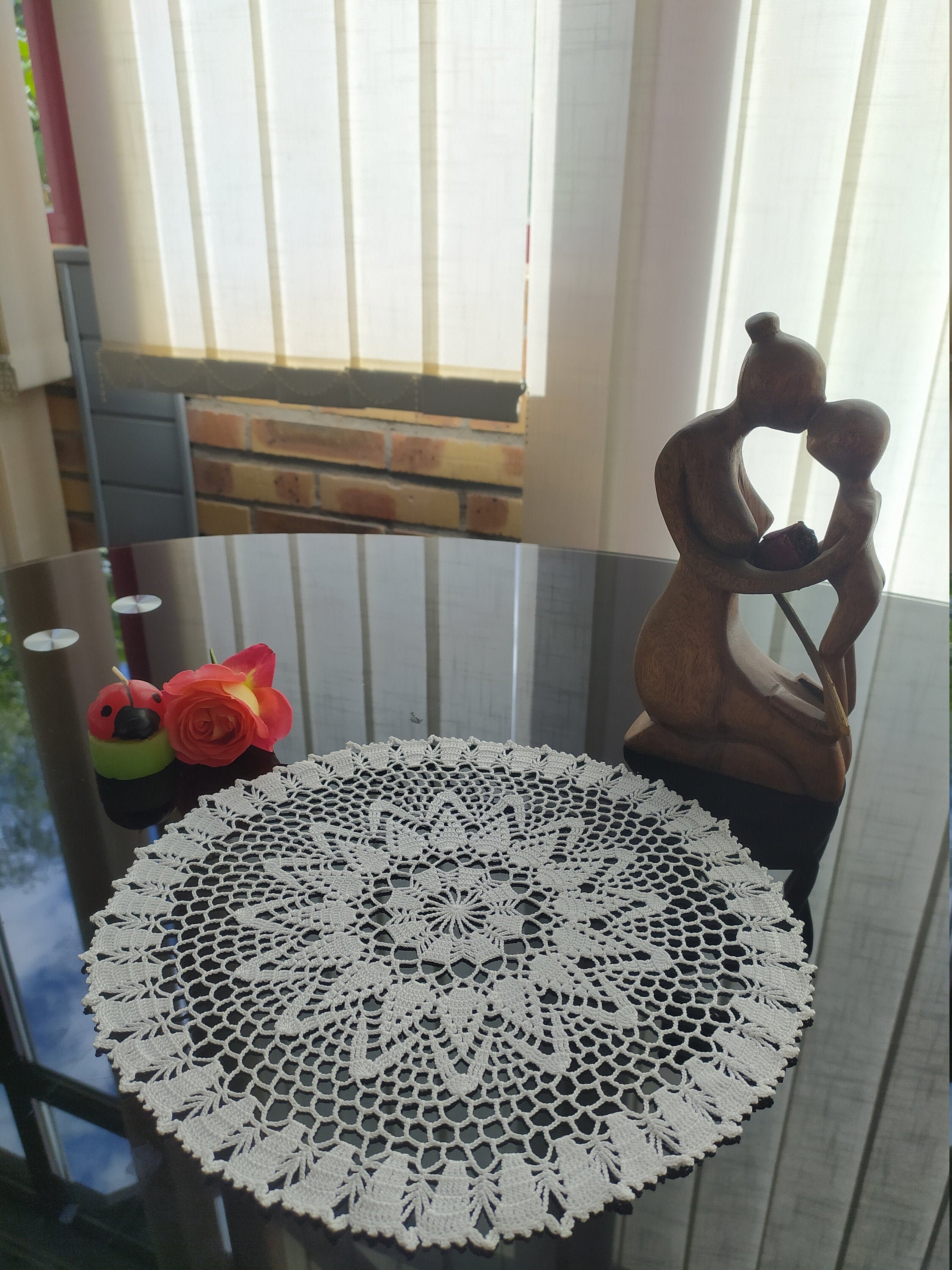 Napperon Dentelle Blanc Cassé Au Crochet, 25.5 cm de Diamètre, Décoration, Attrape Rêves, Idée Cadea